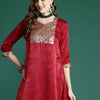 Indyancart SN Women's Velvet Finish Embellished Kurta Set