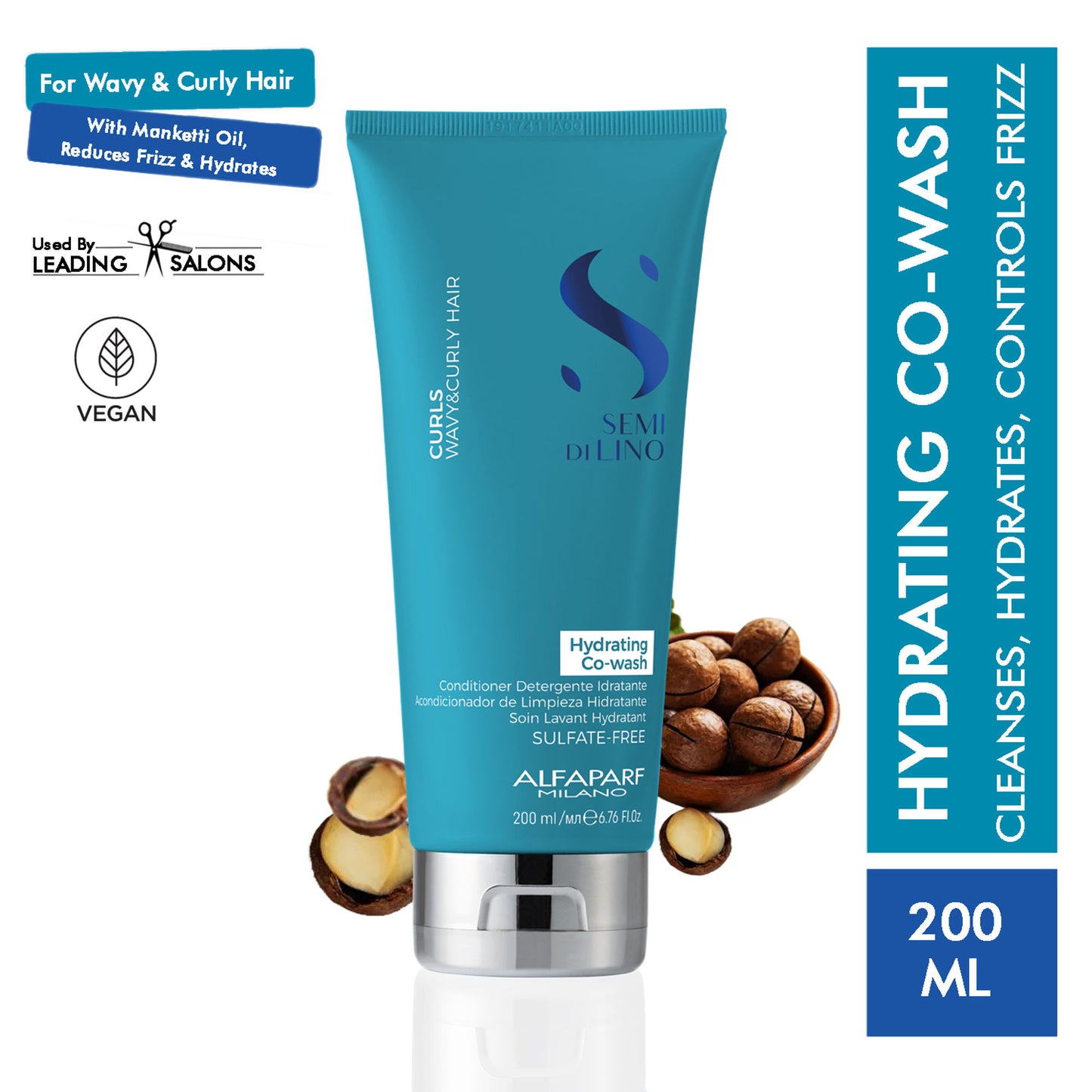 ALFAPARF MILANO Curly Hair Hydrating Co-Wash, Defines Curls, Reduces Frizz, Sulfate Free