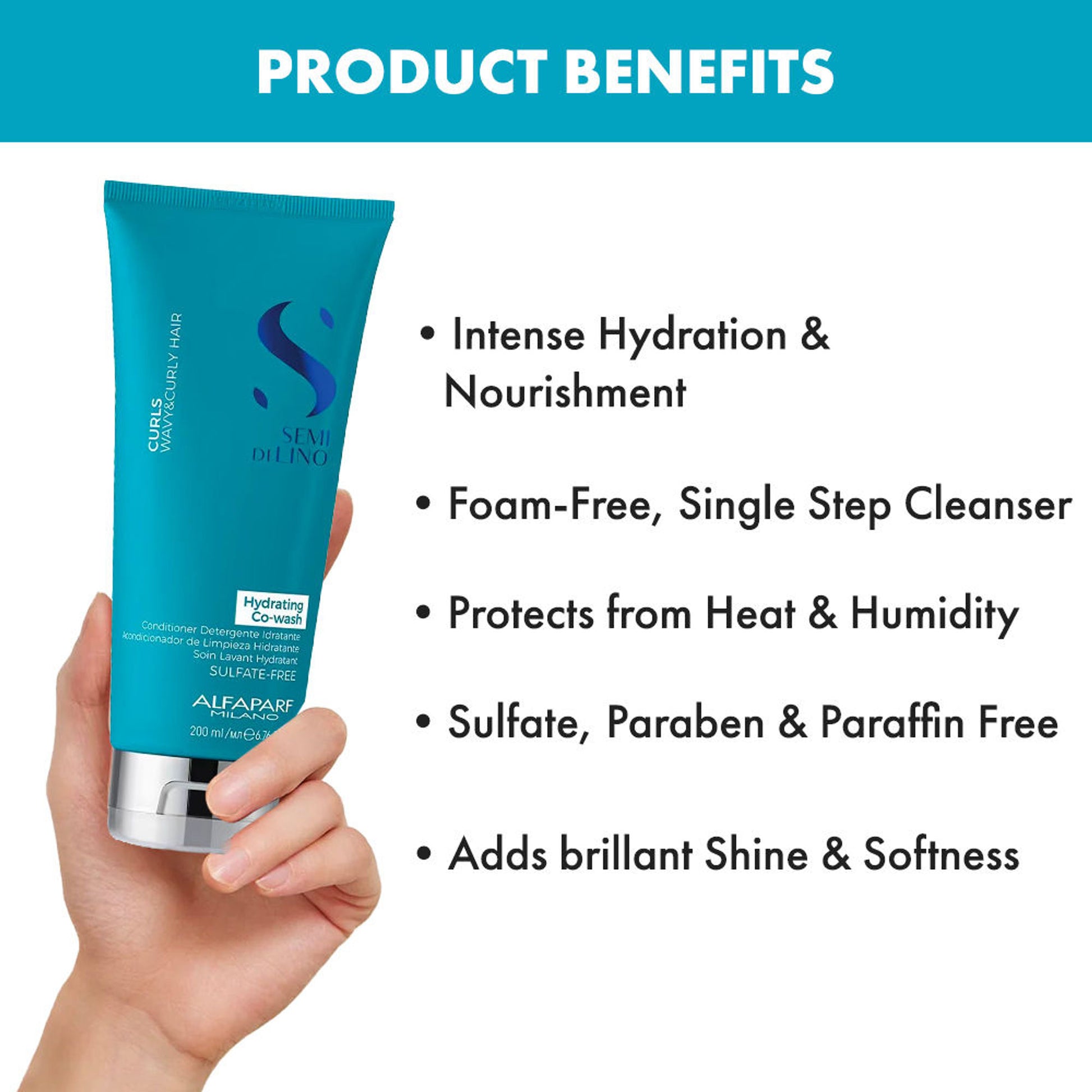 ALFAPARF MILANO Curly Hair Hydrating Co-Wash, Defines Curls, Reduces Frizz, Sulfate Free
