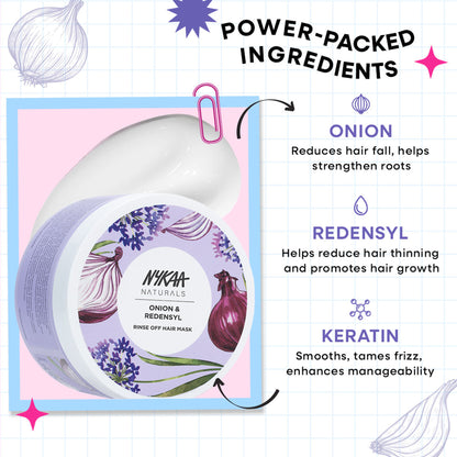 Nykaa Naturals Rice Water & Hyaluronic Acid Hair Mask for Frizz Control & Smooth, Shiny Hair - Onion And Redensyl