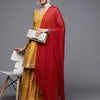 Dhiyona VA Women's Mustard Yellow Ethnic Motifs Printed Pure Cotton Kurta with Sharara & With Dupatta