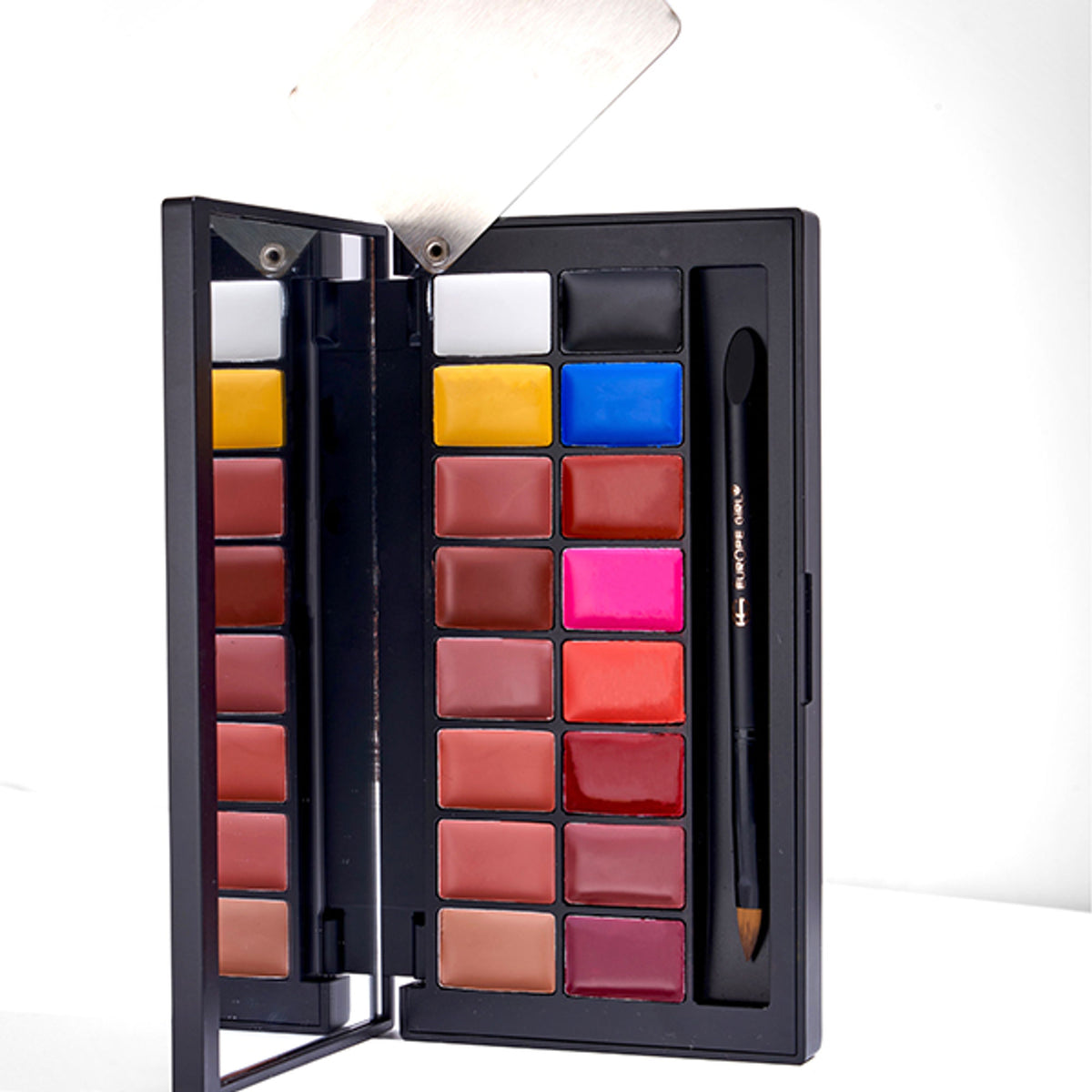 Europe Girl Kiss Me Lip Palette featuring a variety of vibrant lip shades in a sleek European brand makeup palette.
