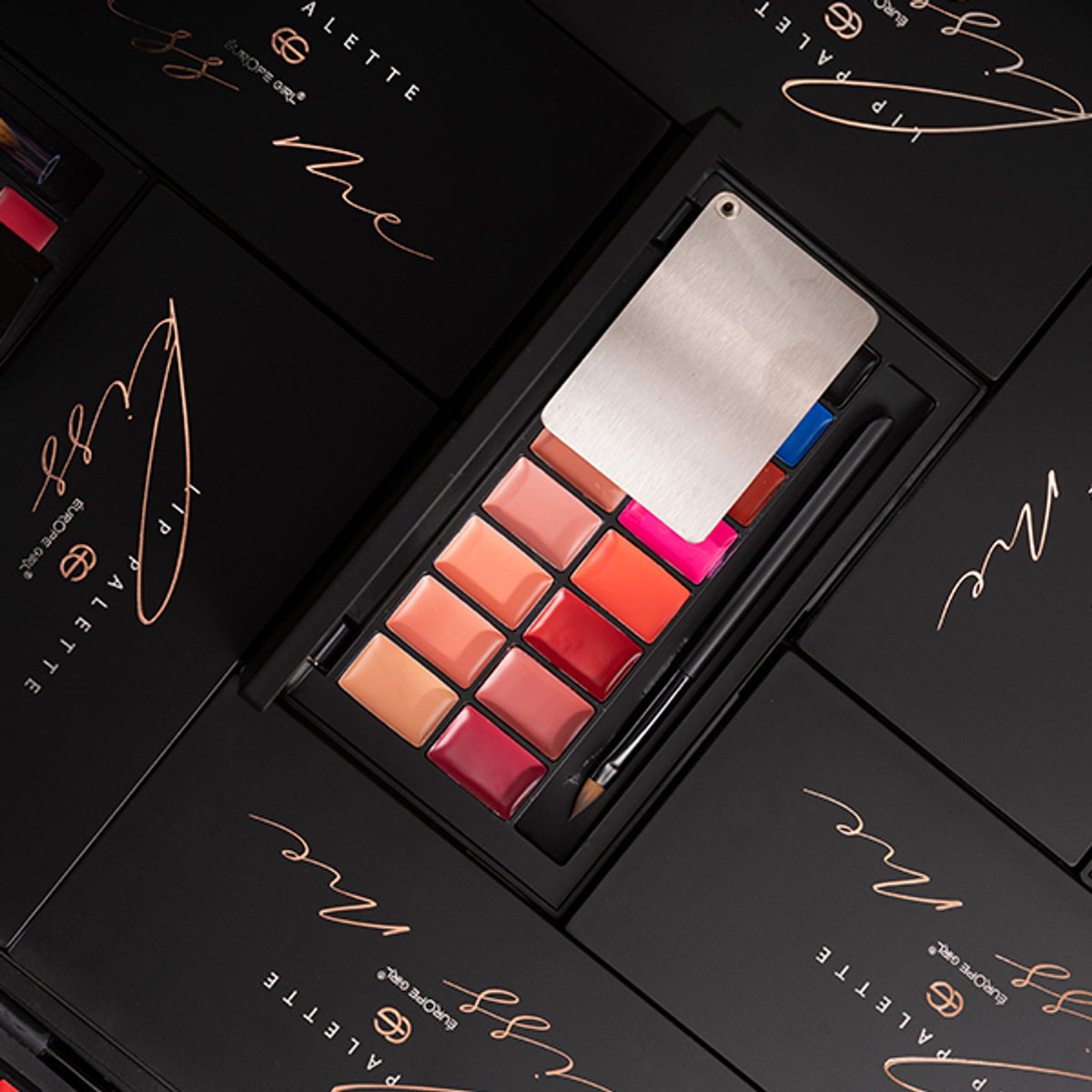 Europe Girl Kiss Me Lip Palette featuring a variety of colorful lip shades in a compact palette.