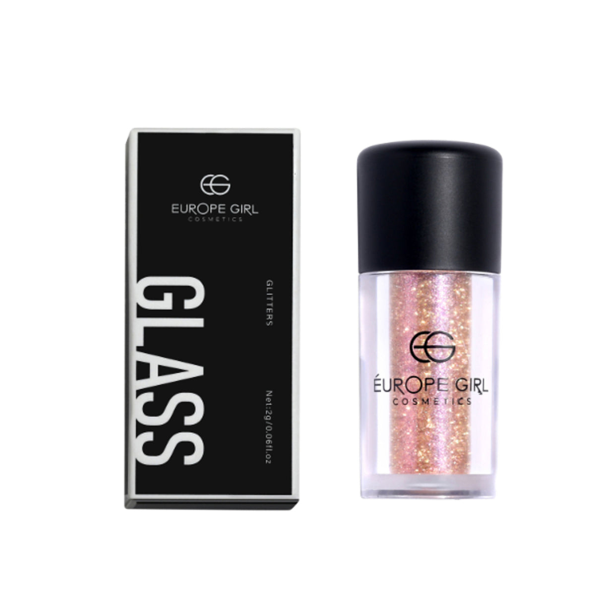 Europe Girl single diamond pigment glitter glass in G12 Opulence, showcasing shimmering pink and gold glitter for craft and makeup use.