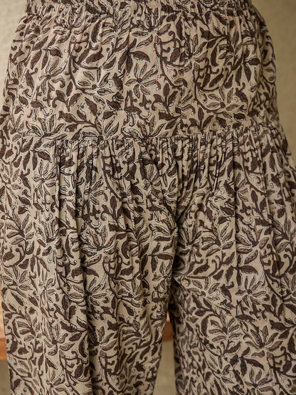 Indyancart IE Floral Printed V Neck Pure Cotton Kurta With Salwar & With Dupatta