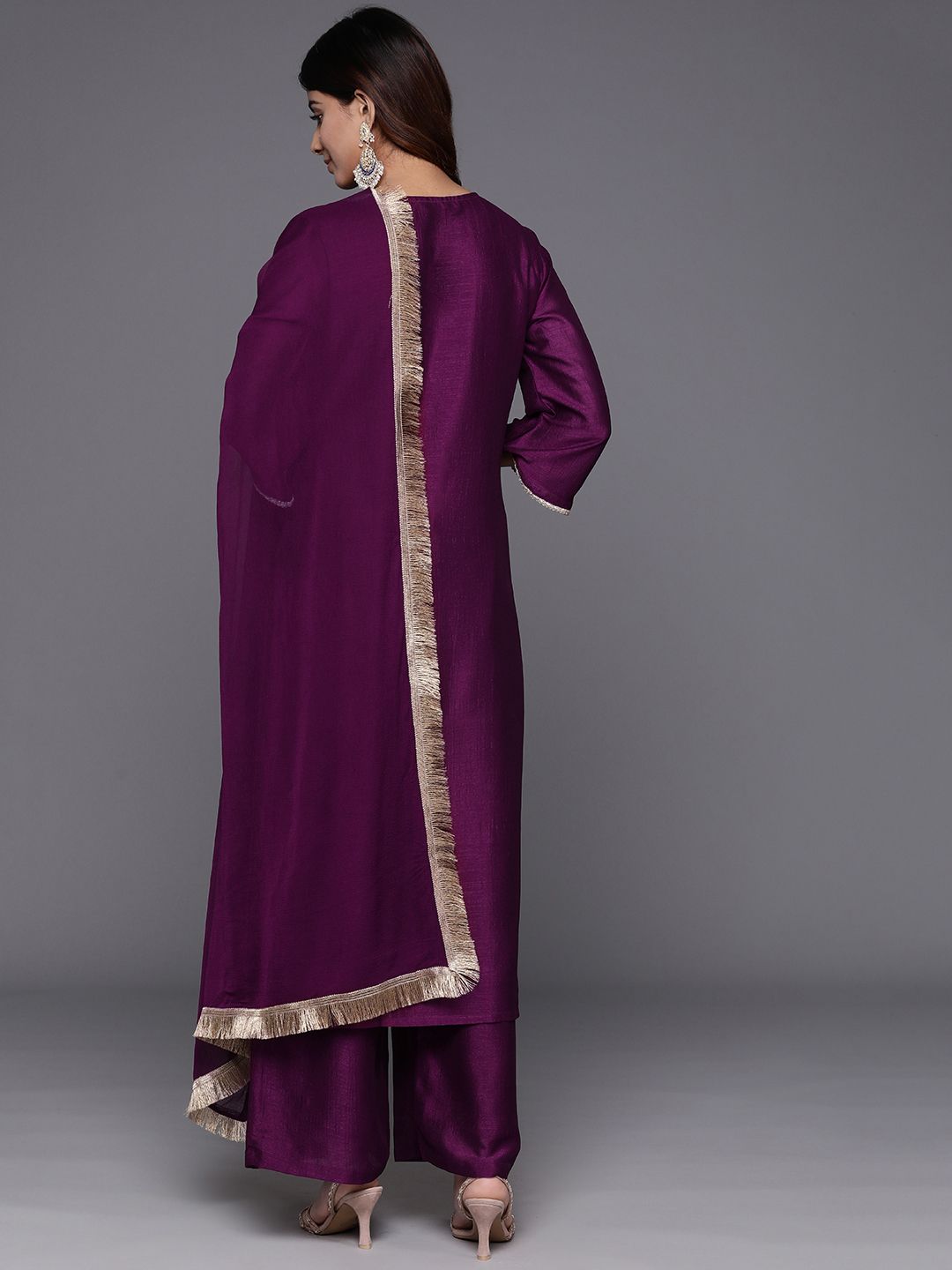Indyancart VA Women Ethnic Motifs Embroidered Kurta with Palazzos & With Dupatta