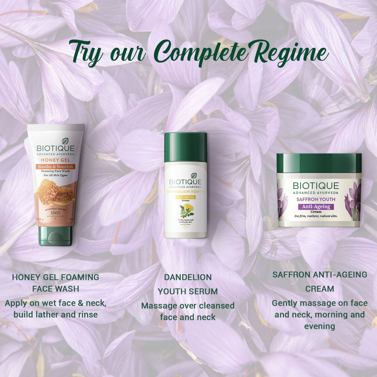 Biotique Saffron Youth Anti-Ageing Cream jar with saffron-infused formula for youthful skin, displayed on a neutral background.