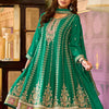 Indyancart IE Floral Embroidered Mirror Work Round Neck Anarkali Kurta With Palazzos & Dupatta