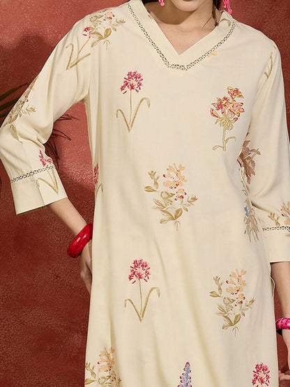 Dhiyona IE Printed Pure Cotton A-Line Tunic & Dhoti Pants Co-Ord Set