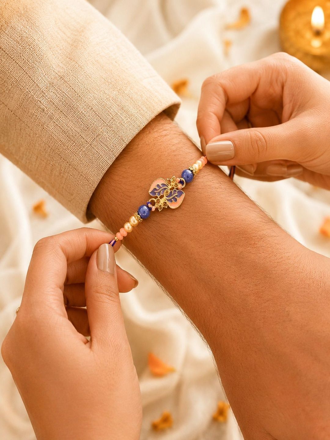 Anouk 4pcs Purple Stone Beaded Thread Rakhi
