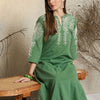 Dhiyona IE Women Embroidered Mandarin Collar Cotton Top and Trousers Co-Ords