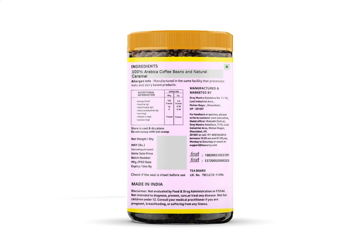 Teacurry Caramel Instant Coffee Powder - Arabica Freeze Dried Coffee for Instant Hot & Cold Coffee