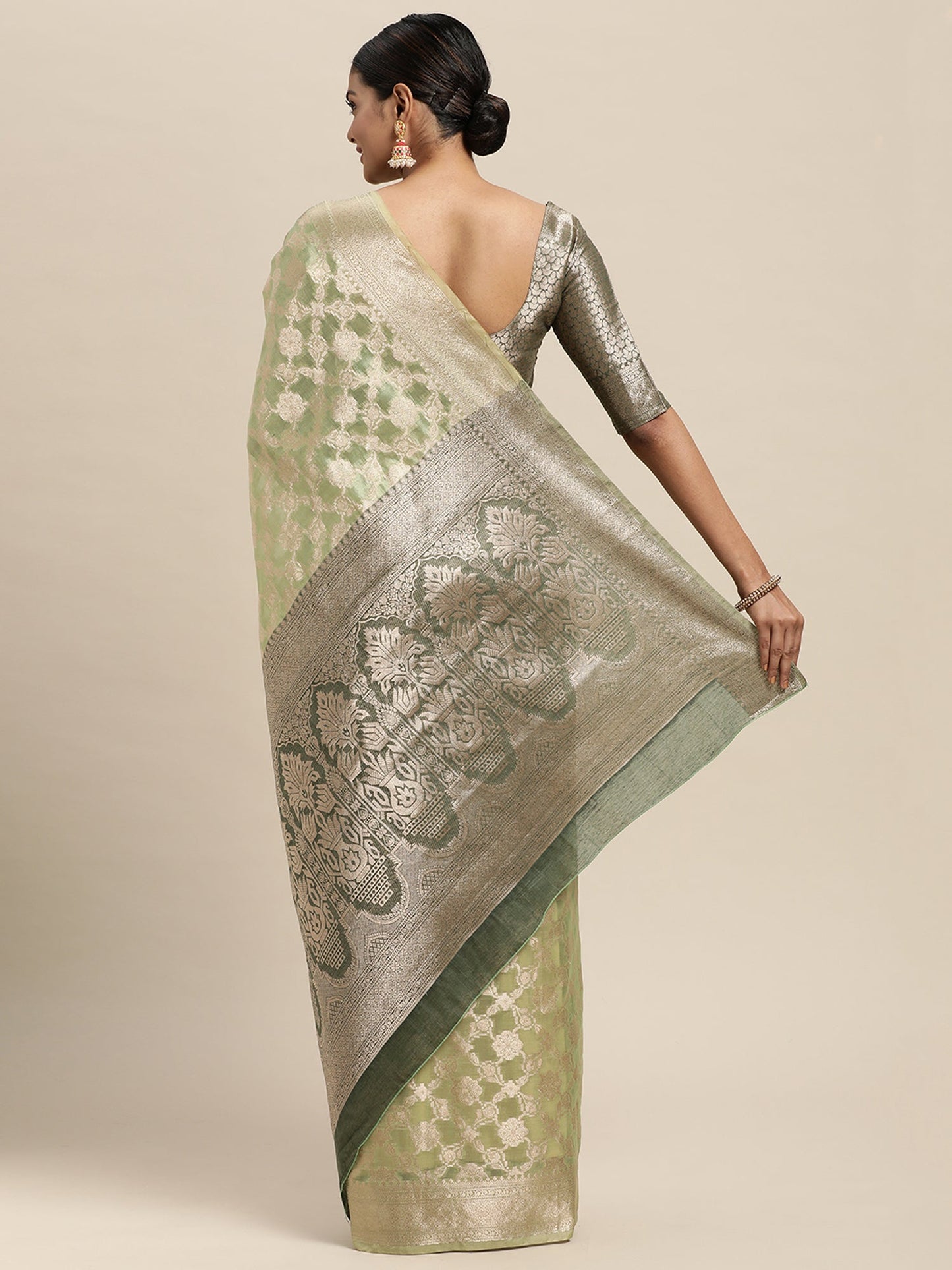 Women's Silk Blend Olive Woven Design Designer Saree With Blouse Piece