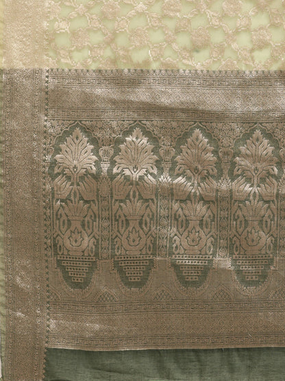 Women's Silk Blend Olive Woven Design Designer Saree With Blouse Piece