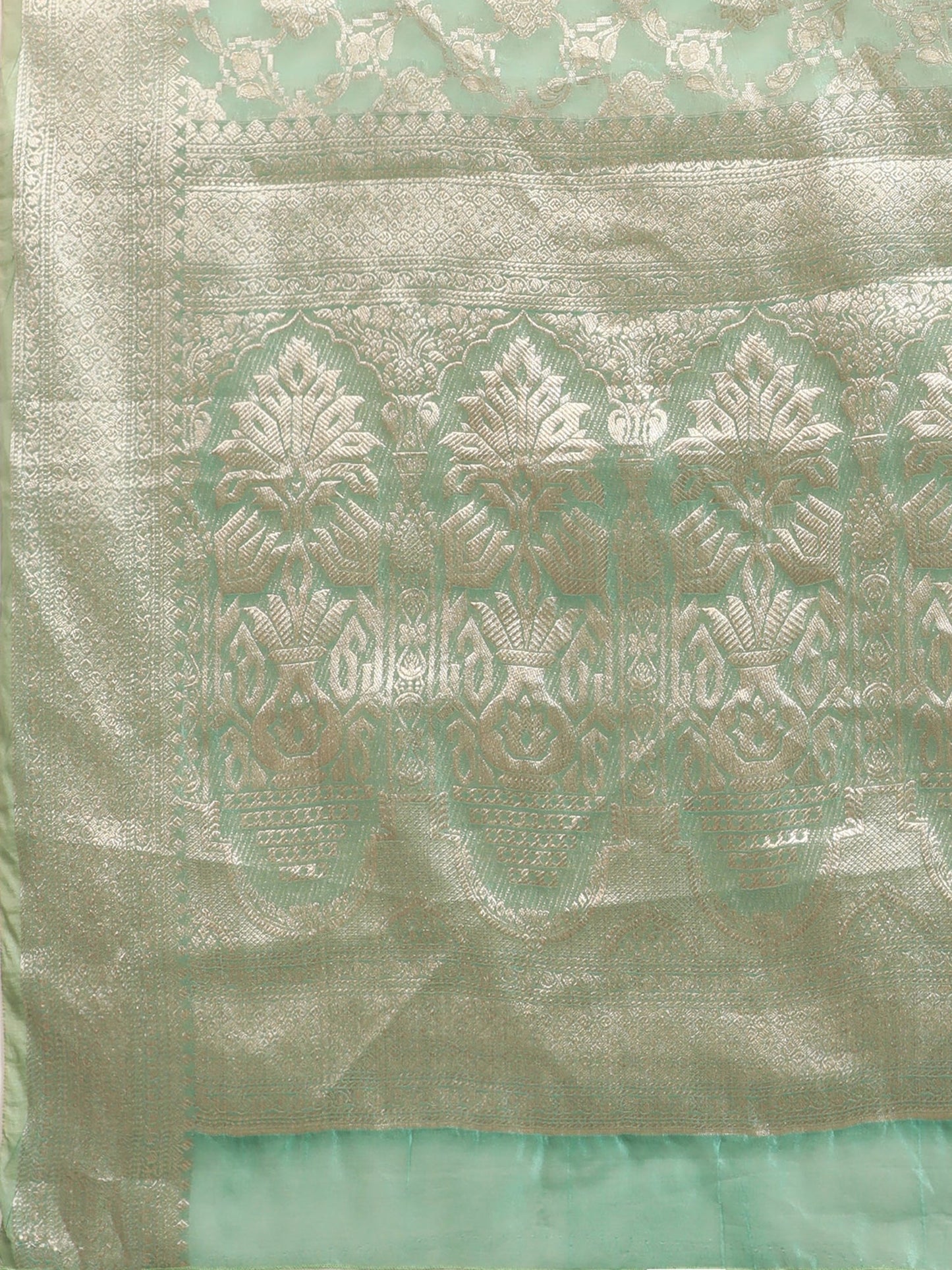 Women's Silk Blend Sea Green Woven Design Designer Saree With Blouse Piece