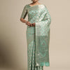 Women's Silk Blend Sea Green Woven Design Designer Saree With Blouse Piece