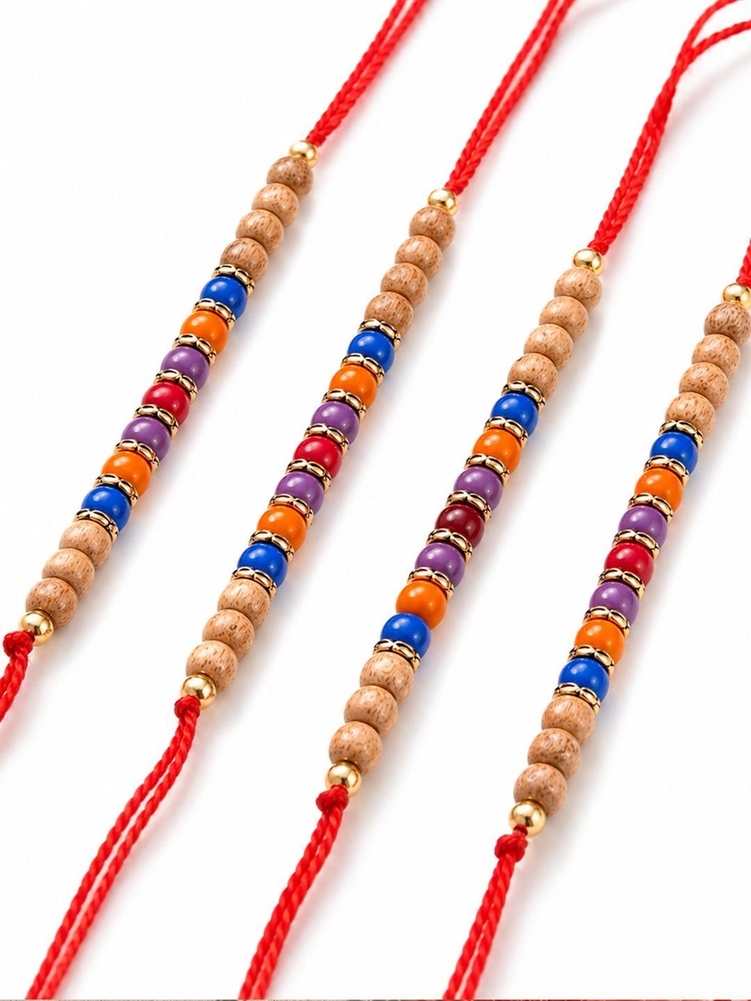 Anouk Set Of 4 Multicolor Circular Beads Studded Thread Rakhi With Roli Chawal Chandan