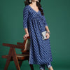 Dhiyona IE Printed V-Neck Pure Cotton A-Line Tunic With Trouser