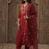 Indyancart IE Women Ethnic Motifs Embroidered Regular Thread Work Kurta with Trousers & Dupatta