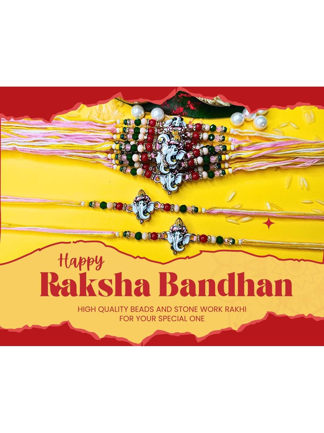 Anouk Set Of 12 Beaded Cotton Thread with AD Stones & Meenakari Designer Rakhi for Brother