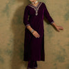 Indyancart IE Ethnic Motifs Embroidered Regular Velvet Straight Kurta with Trousers