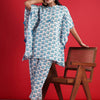 Dhiyona IE Printed Pure Cotton Mandarin Collar Neck Top & Flared Trouser Co-Ords