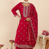 Dhiyona IE Floral Embroidered Round Neck Regular Straight Kurta With Trousers & Dupatta