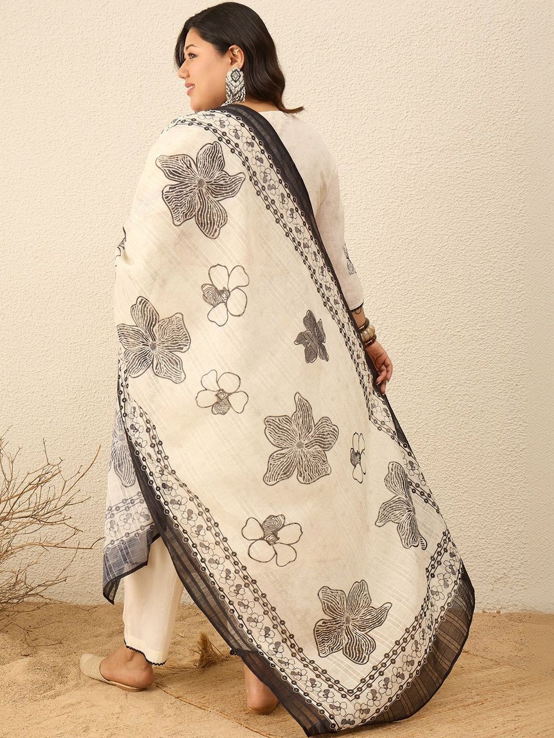 Indyancart Women's Floral Printed Regular Pure Cotton Kurta with Trousers & With Dupatta
