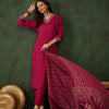 Dhiyona SN Women's Thread Work V-Neck Kurta With Trousers & Dupatta