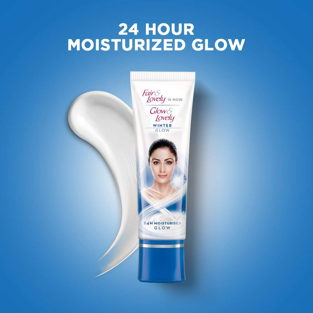 Glow & Lovely Winter Glow face cream jar with white lid and pink label, showcasing the skincare product for glowing skin.