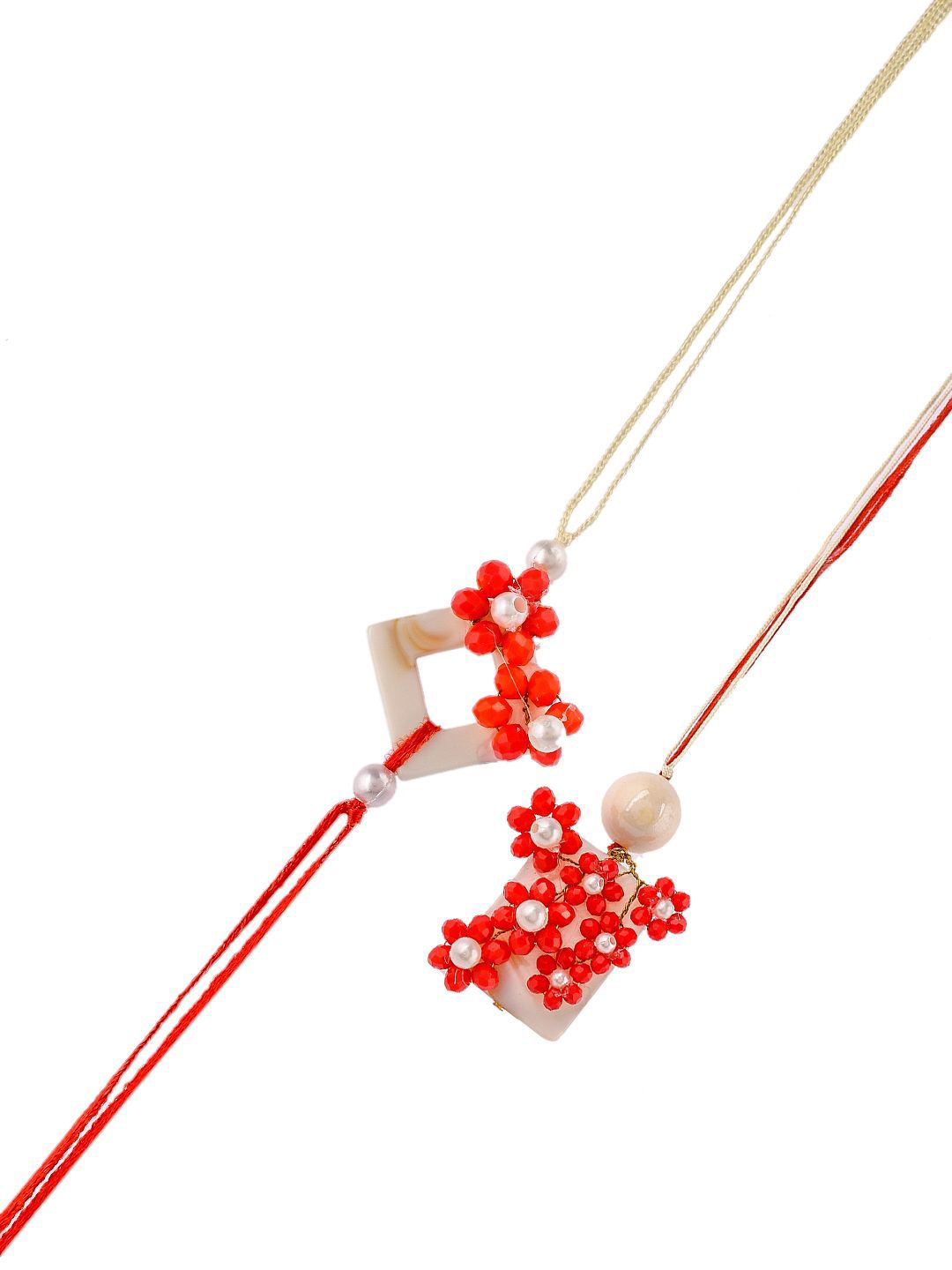 Anouk Yellow Pearl-Beaded Bhaiya Bhabhi Rakhi With Roli Chawal & Greeting Card