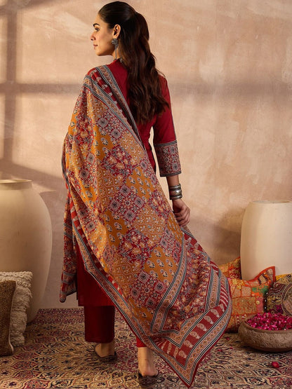 Women Ethnic Motifs Embroidered Beads and Stones Pure Cotton Kurta with Trousers