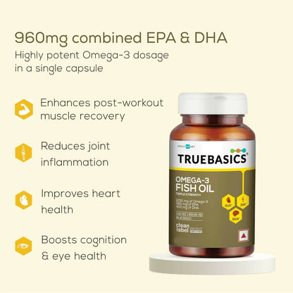TrueBasics Omega-3 Fish Oil Capsules for Women & Men - Indyancart