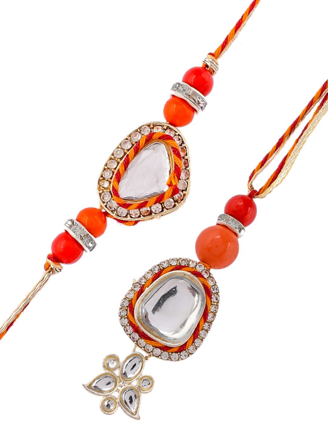 Anouk Red Stone Studded & Beaded Bhaiya Bhabhi Rakhis With Roli Chawal & Greeting Card