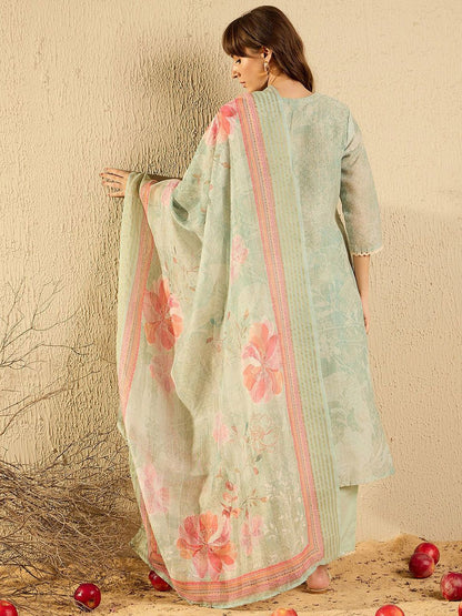 Indyancart IE Women Ethnic Motifs Printed Regular Chikankari Kurta with Trousers & With Dupatta