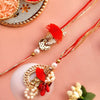 Dhiyona Red Pearl-Beaded Bhaiya Bhabhi Rakhi With Roli Chawal & Greeting Card
