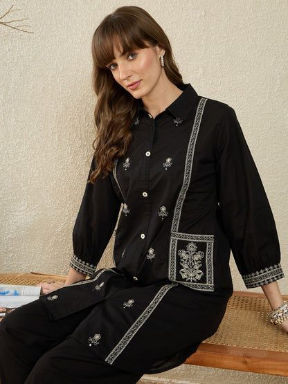 Women Ethnic Motifs Embroidered Regular Thread Work Pure Cotton Kurta with Trousers