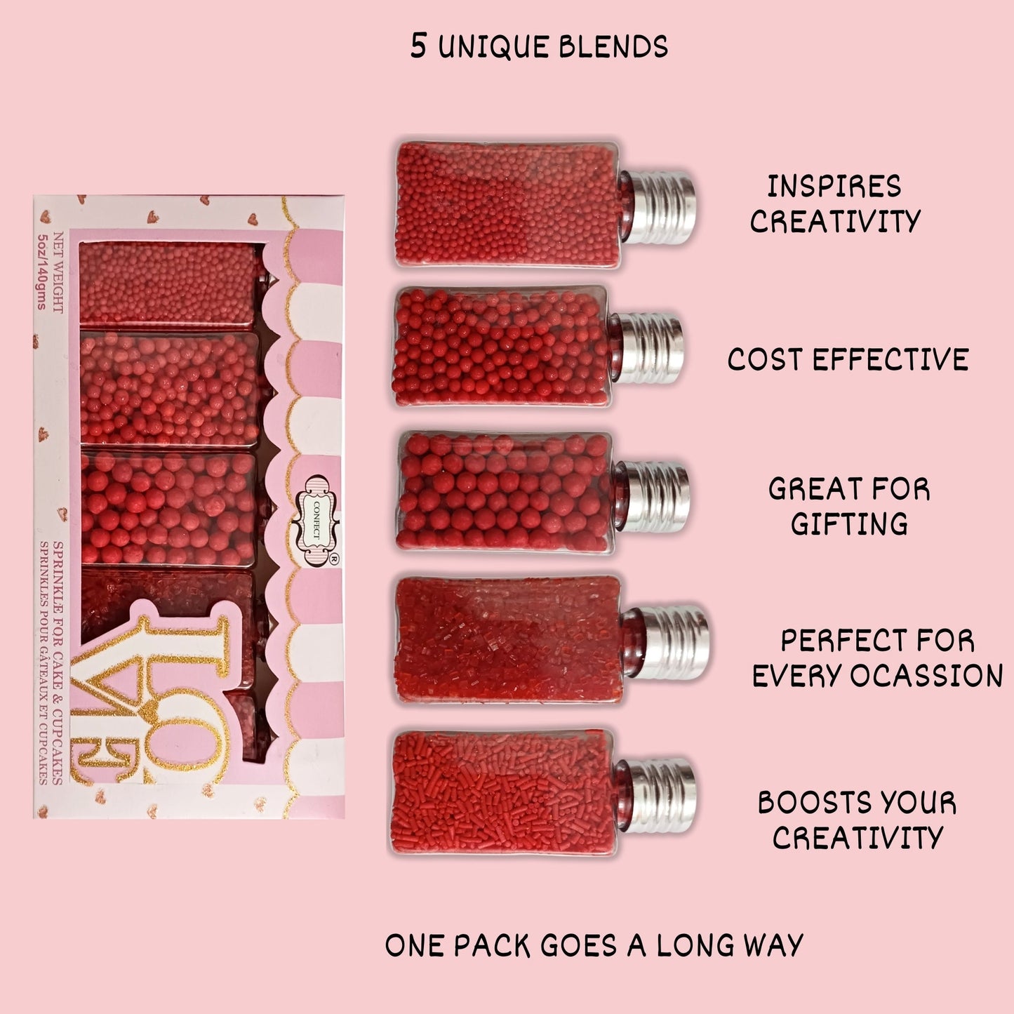 Confect Sprinkles for Cakes & Cupcakes Decoration | USP-24(Red)