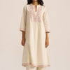 Women's Ivory and Pink Embroidered Cotton Co-ord Set