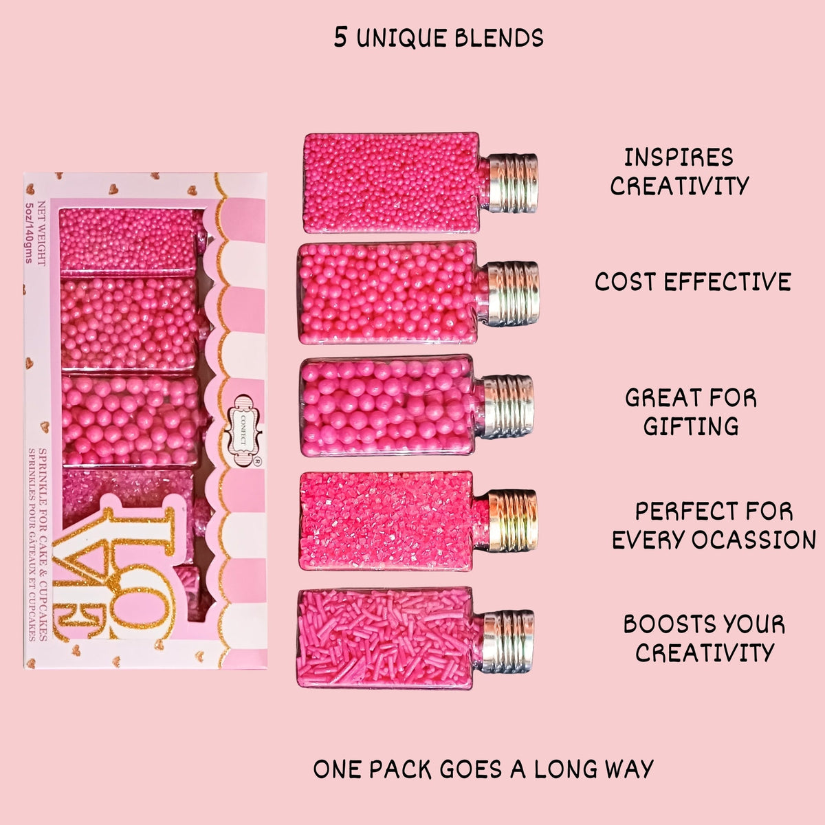Confect Sprinkles for Cakes & Cupcakes Decoration | USP-7(Hot Pink)
