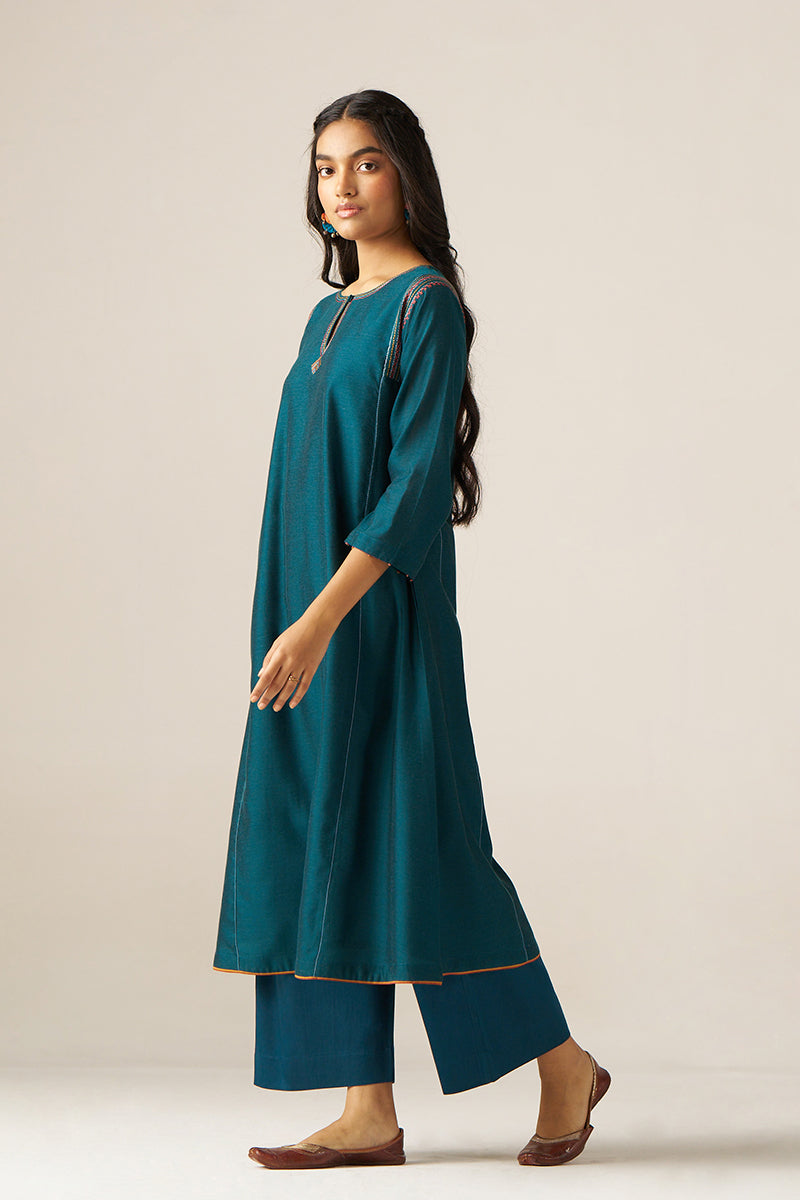 Women's Balsam Blue Silk Co-ord Set