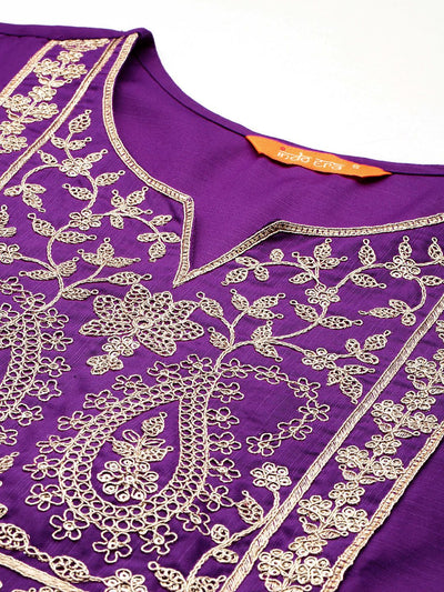 Indyancart IE Ethnic Motifs Embroidered Regular Liva Kurta with Trousers & Dupatta
