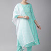 Dhiyona IE Women Sea Green Embroidered Liva Kurta with Trousers & Dupatta