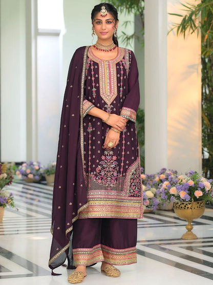 Indyancart IE Women Ethnic Motifs Embroidered Regular Mirror Work Kurta with Palazzos & With Dupatta