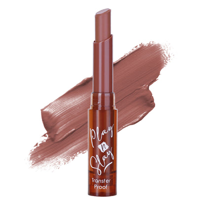 Half N Half Velvette Smooth Transferproof Lipstick in Nude Look, showcasing the creamy, natural lip color with sleek packaging.