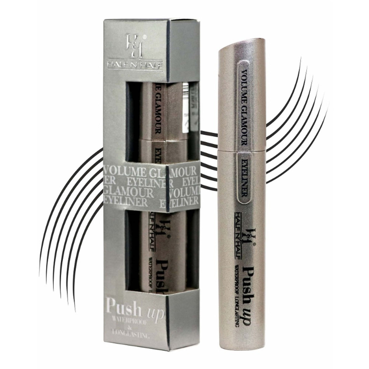 Half N Half Glamour Eyeliner in black, waterproof and long-lasting, with a push-up design for bold, defined eye look.