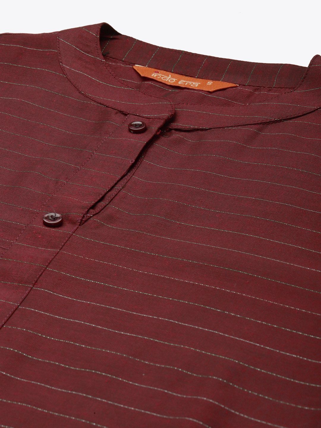 Indyancart IE Women Maroon Striped Straight Kurta