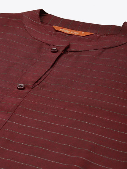 Indyancart IE Women Maroon Striped Straight Kurta