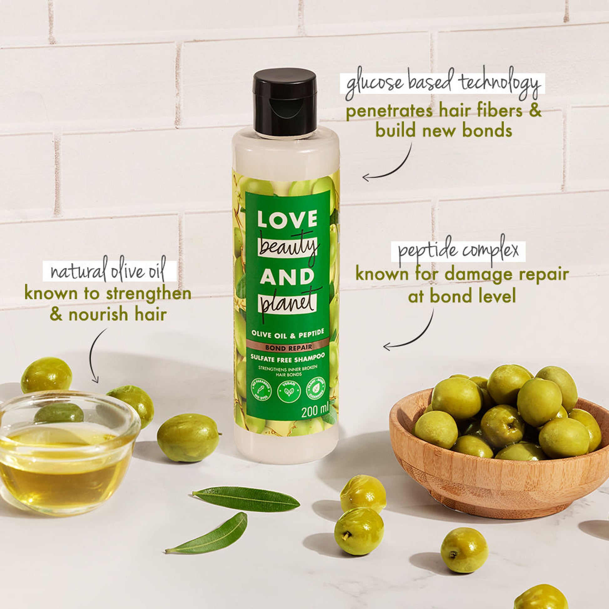 Love Beauty & Planet Bond Repair Shampoo With Olive Oil & Peptide For Damaged Hair