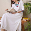 Dhiyona IE Floral Yoke Design V-Neck Thread Work Pure Cotton A-Line Kurta With Trouser